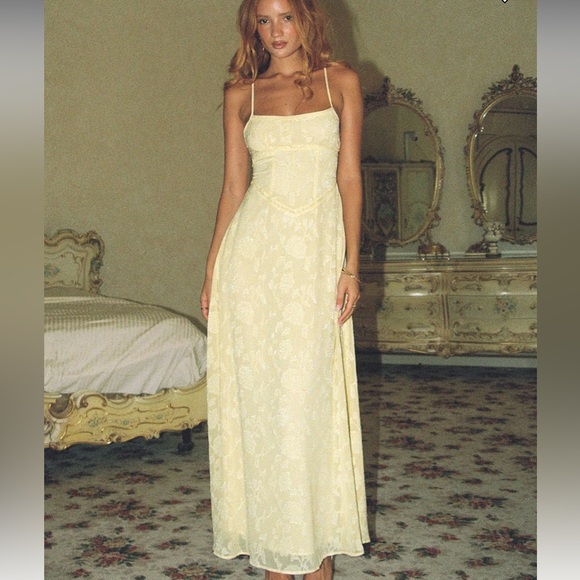 Princess Polly Dresses & Skirts - Princess Polly Pale Yellow Lace Maxi Dress with Spaghetti Straps